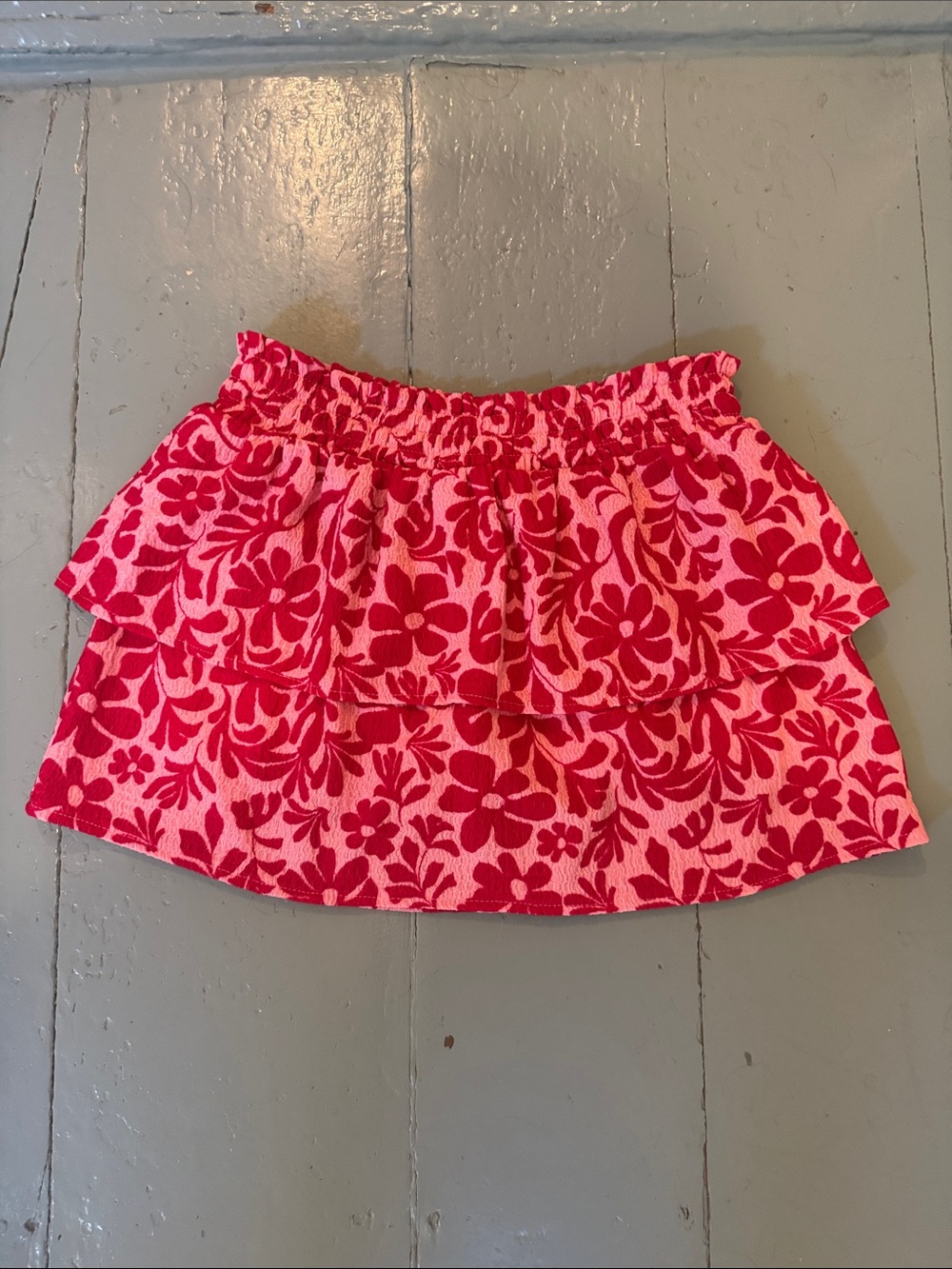 Pink Floral Tiered Mini Skirt size 10-12